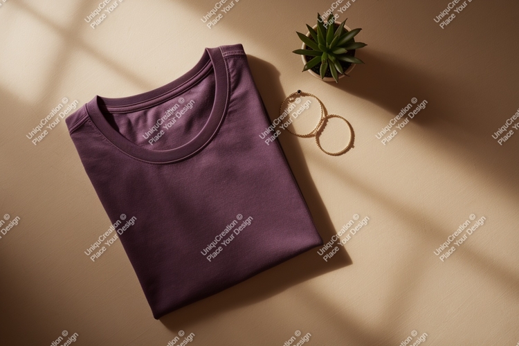 Plum T shirt with gold bangles and plant image example image 1