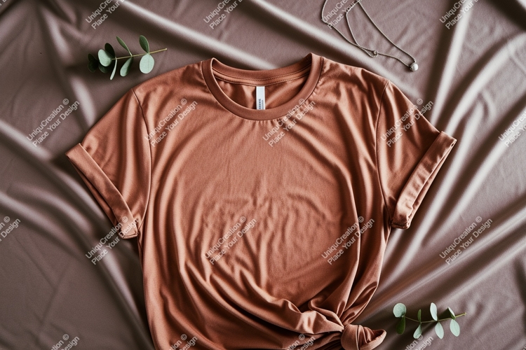 Terracotta t shirt with eucalyptus and necklace image