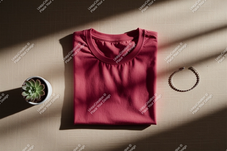 Folded magenta t shirt with succulent and bracelet example image 1