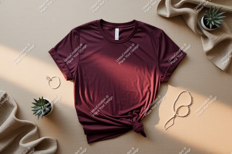 Burgundy T shirt with rolled sleeves image