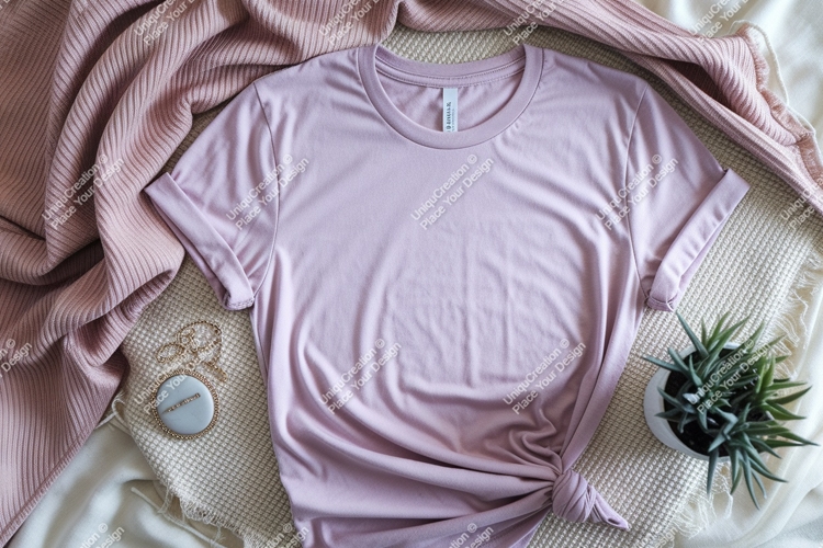 Pink t shirt draped textile necklace plant image