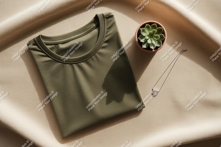 Olive green t shirt succulent necklace image