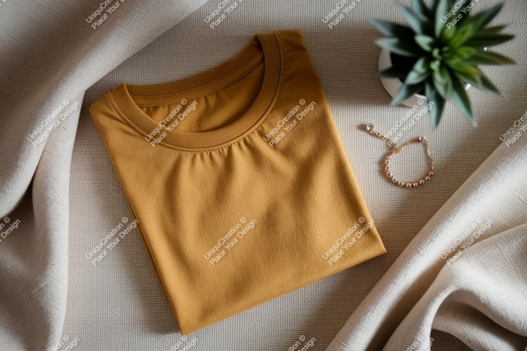 Mustard yellow t shirt draped fabric image