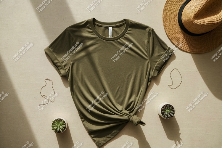Olive green t shirt mockup with accessories image example image 1
