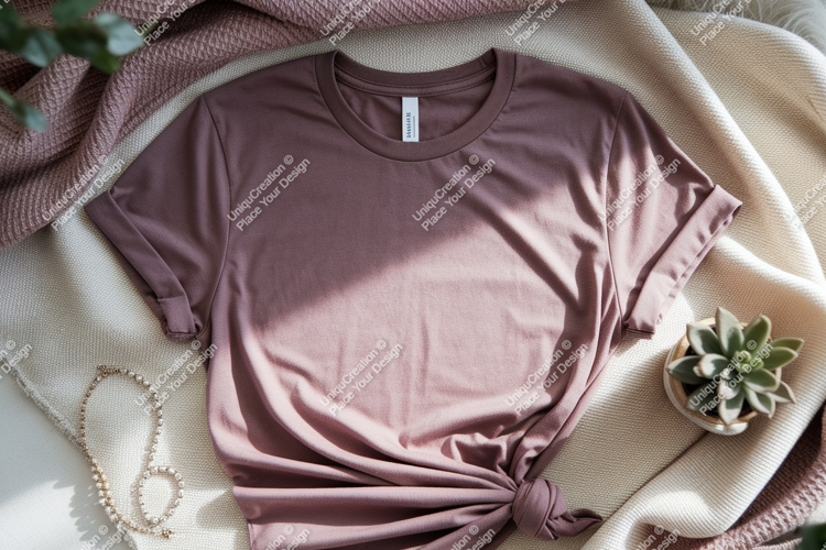 Mauve t shirt draped on blankets clothing apparel