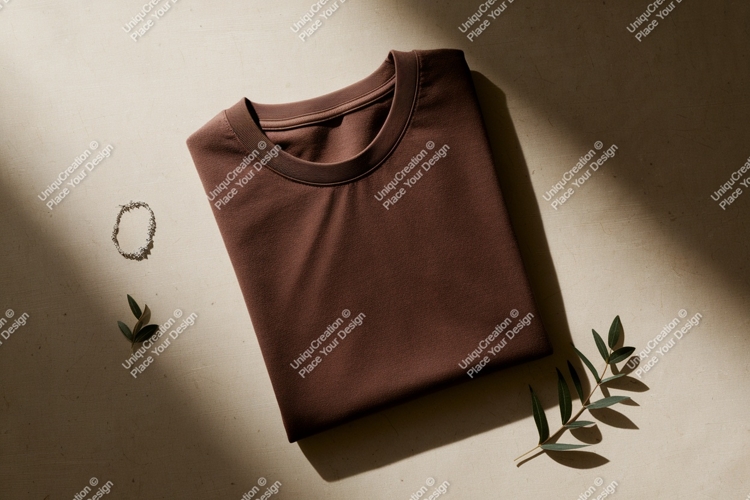 Folded brown t shirt with leaves image