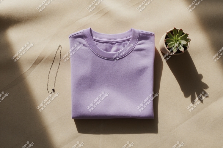 Lavender sweatshirt with necklace and succulent plant