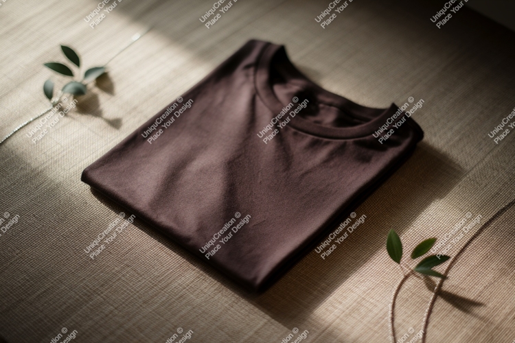 Folded brown t shirt with plant image