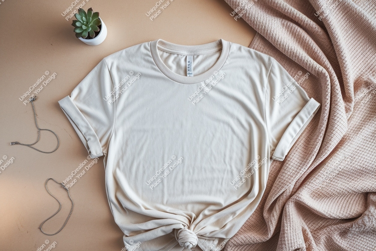 Cream t shirt draped fabric mockup t-shirt
