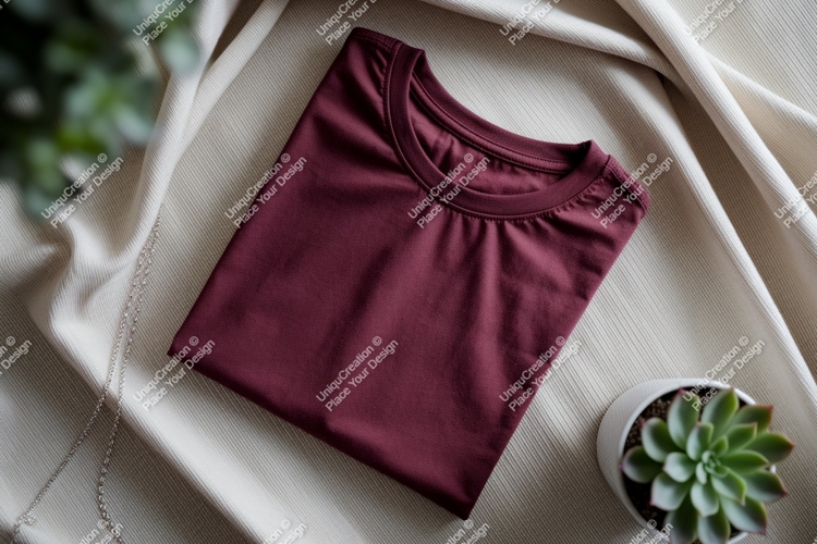 Maroon t shirt on fabric mockup