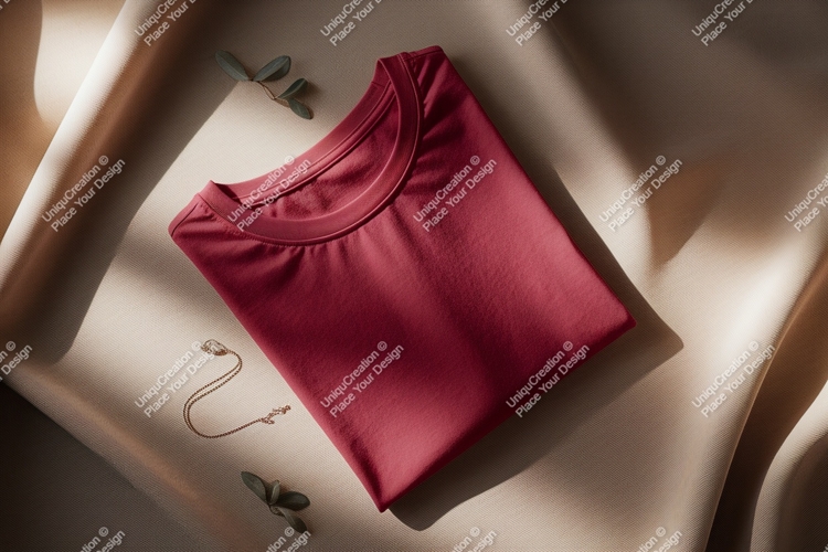 Crimson shirt draped fabric gold necklace image
