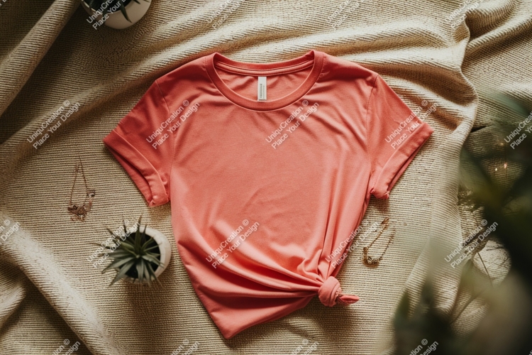 Coral tee jewelry plants t-shirt mockup