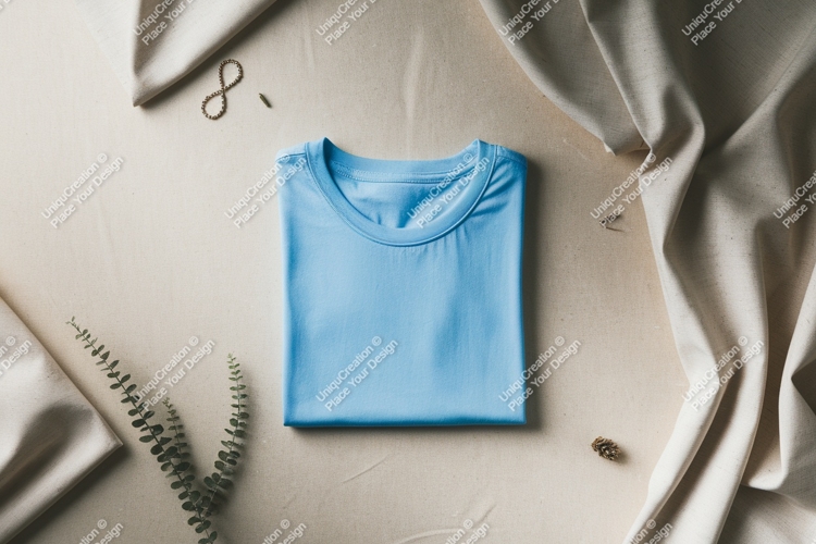 Folded blue t shirt fabric mockup image