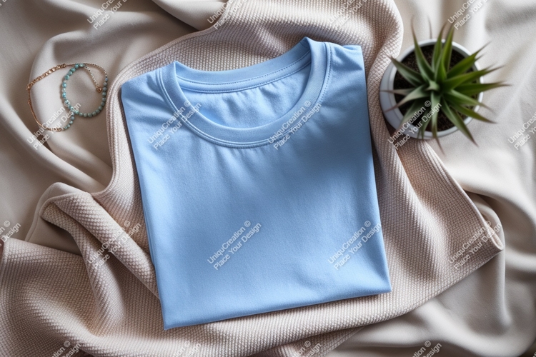 Blue T shirt draped fabric plant mockup t-shirt
