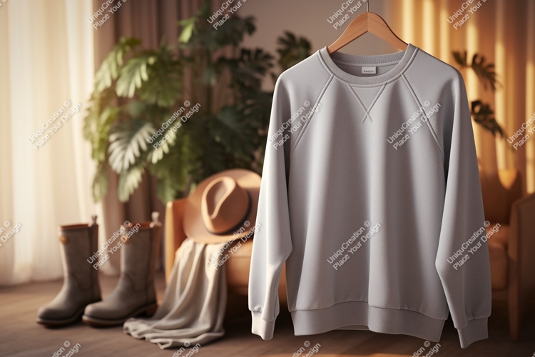 Light grey sweatshirt hanging indoors