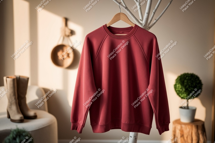 Red sweatshirt hanging on display garment clothing