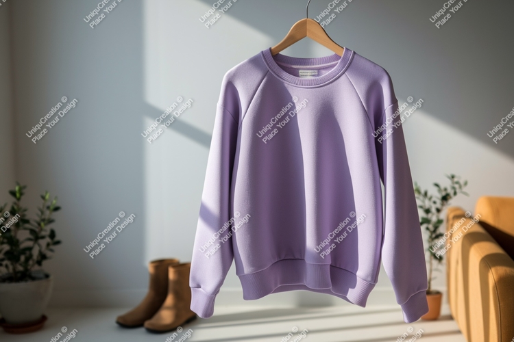 Lavender sweatshirt hanging indoors clothing garment