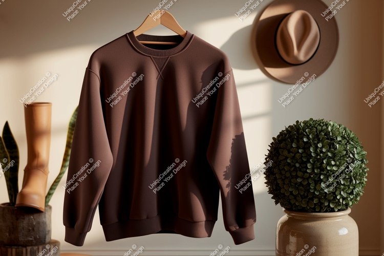 Brown sweatshirt hanging mockup clothing garment