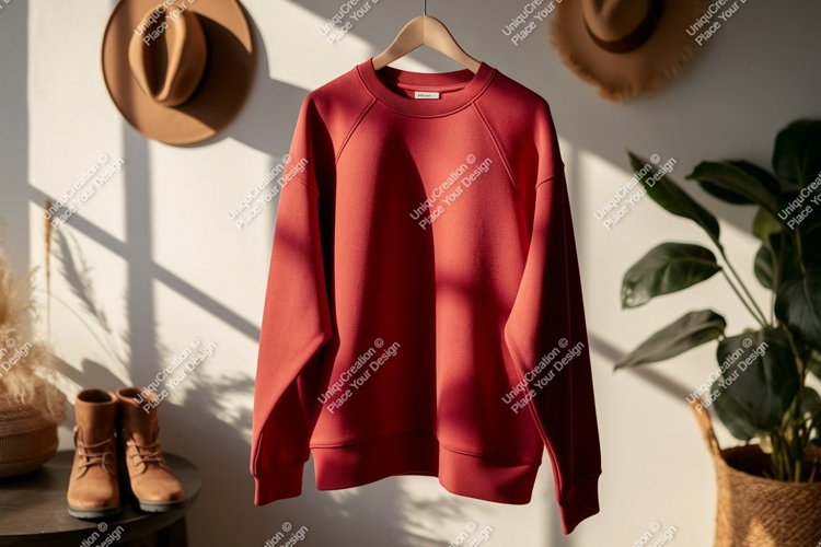 Red sweatshirt hanging indoors clothing garment
