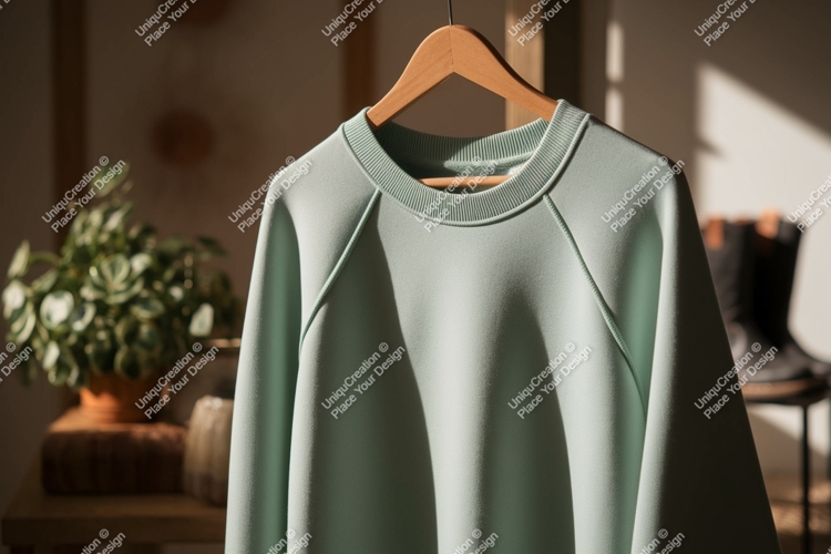Mint green sweatshirt hanging clothing fabric