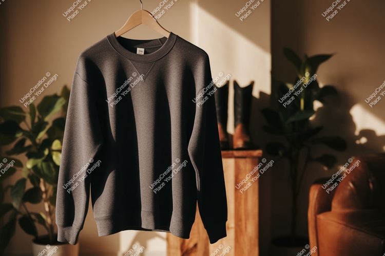 Dark grey crewneck sweatshirt hanging image
