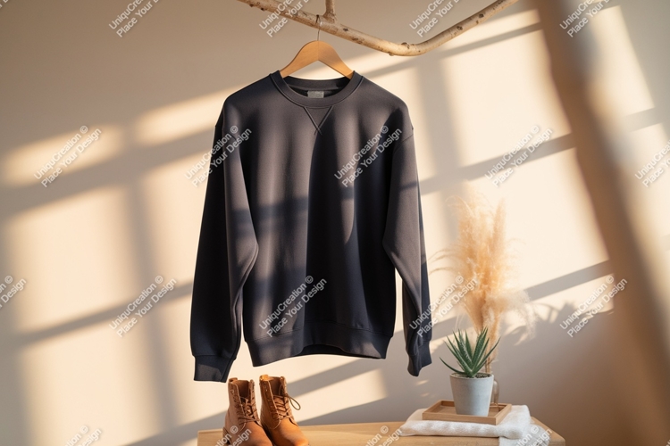 Dark gray sweatshirt hanging on branch mockup clothing