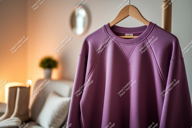 Purple sweatshirt hanging indoors clothing garment