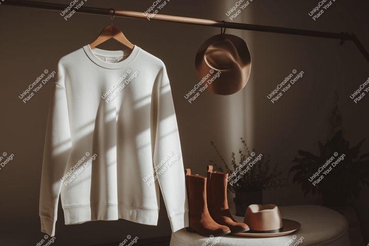 Cream sweatshirt brown boots tan hat clothing apparel