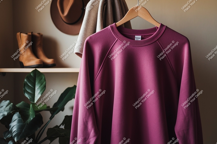 Magenta sweatshirt hanging indoors clothing garment