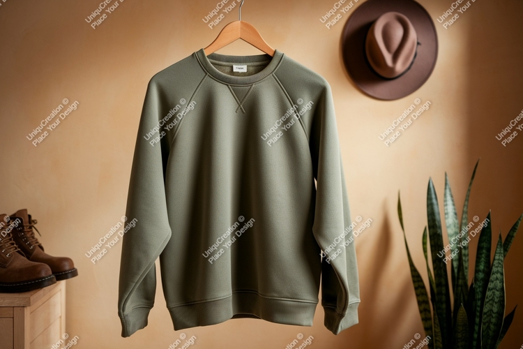 Olive green sweatshirt hanging mockup clothing