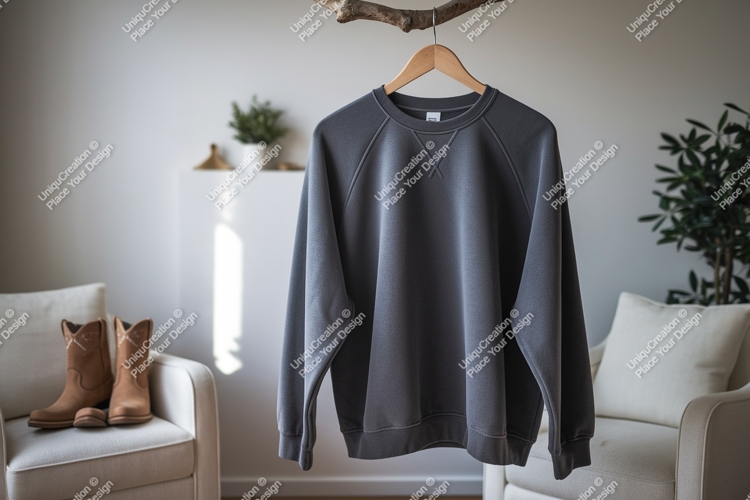 Charcoal grey raglan sweatshirt hanging garment