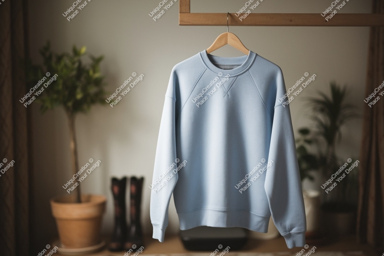 Light blue sweatshirt hanging mockup clothing apparel