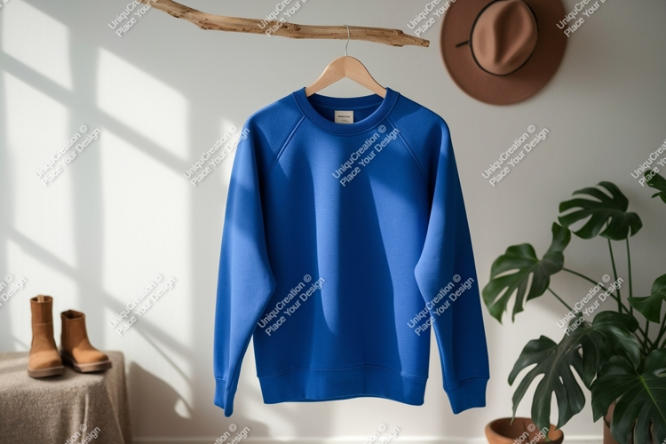 Blue sweatshirt hanging on branch clothing mockup