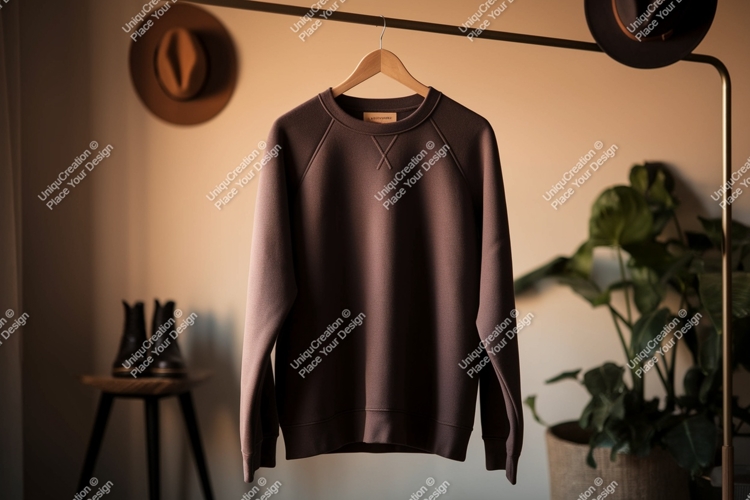 Brown raglan sweatshirt hanging mockup