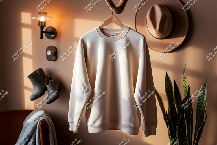 Creamy sweatshirt hanging indoors image