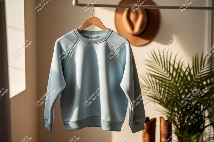 Light blue raglan sweatshirt hanging clothing garment