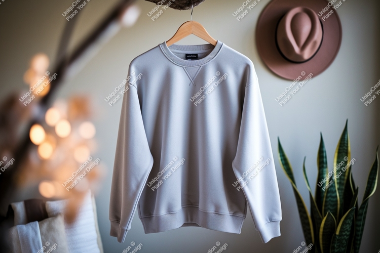Light grey crewneck sweatshirt hanging indoors clothing