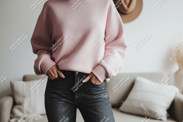 Pink sweatshirt dark jeans casual comfort image