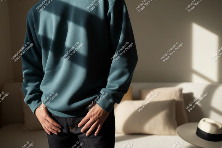 Teal sweatshirt dark denim casual image