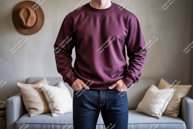 Maroon sweatshirt denim jeans image