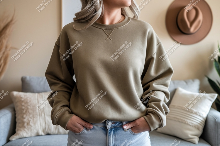 Olive green sweatshirt mockup casual