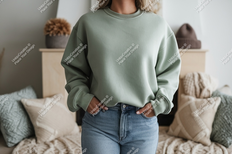 Sage green crewneck sweatshirt mockup image