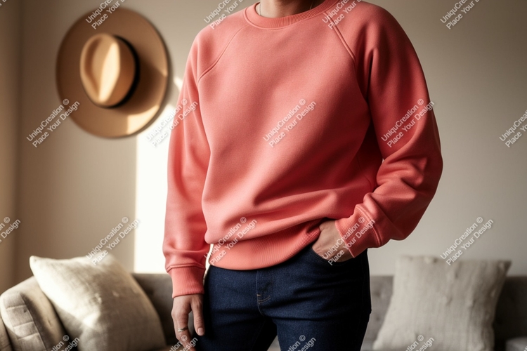 Coral sweatshirt dark denim casual wear jeans