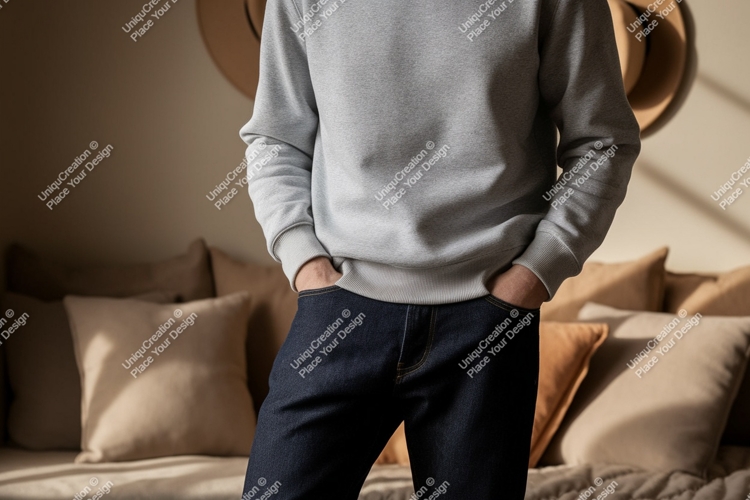 Gray sweatshirt dark jeans image