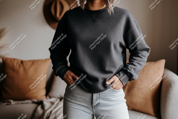 Dark grey sweatshirt mockup on person