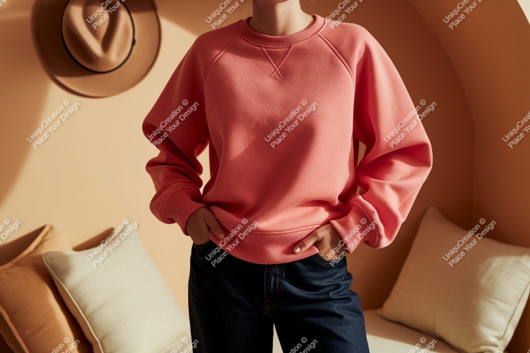 Coral sweatshirt dark jeans image