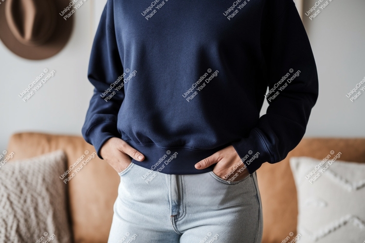 Dark blue sweatshirt light denim jeans image