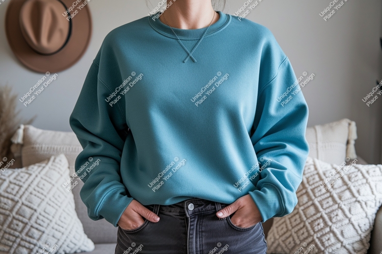 Teal crewneck sweatshirt mockup apparel