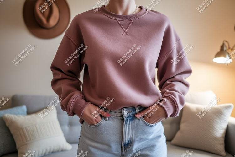 Mauve sweatshirt light denim jeans casual