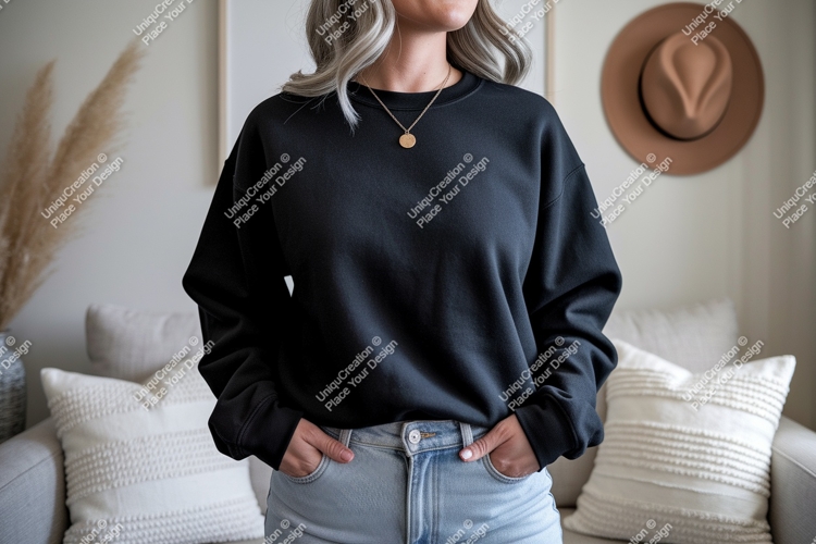 Black crewneck sweatshirt mockup casual